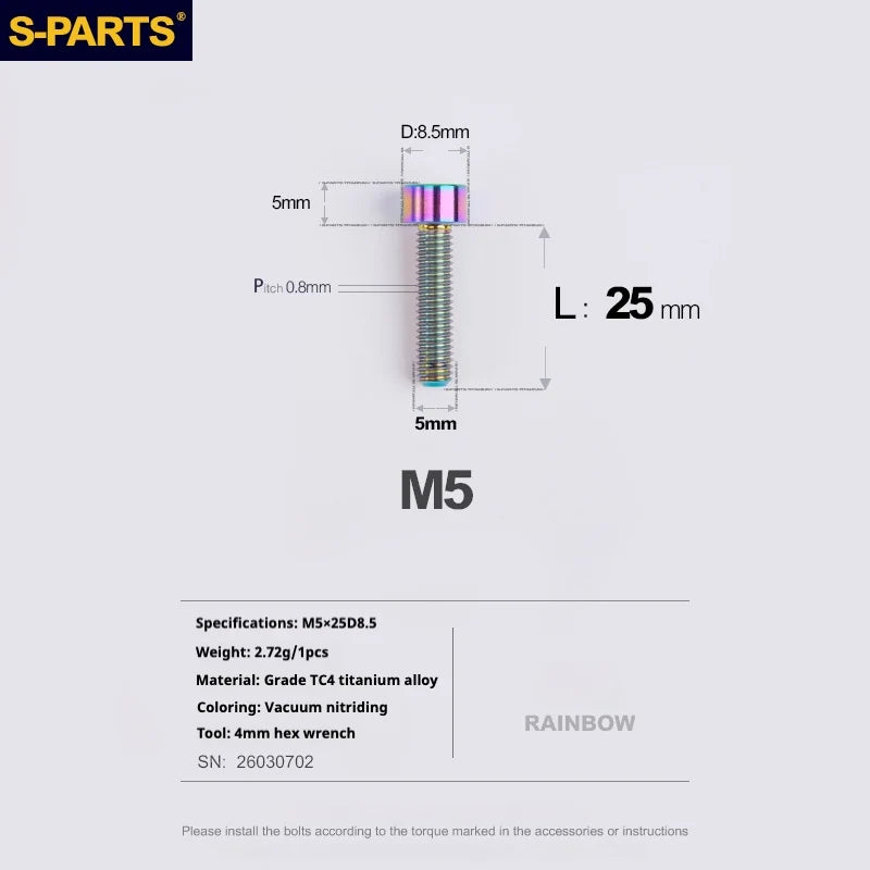 S-PARTS Column Head Series M5 L10-80mm Titanium Screws