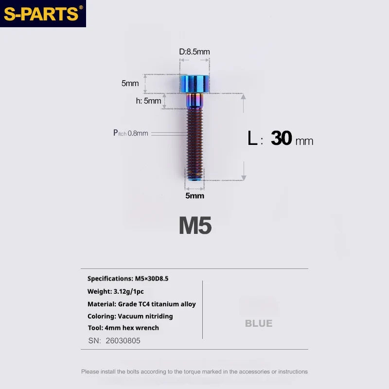 S-PARTS Column Head Series M5 L10-80mm Titanium Screws