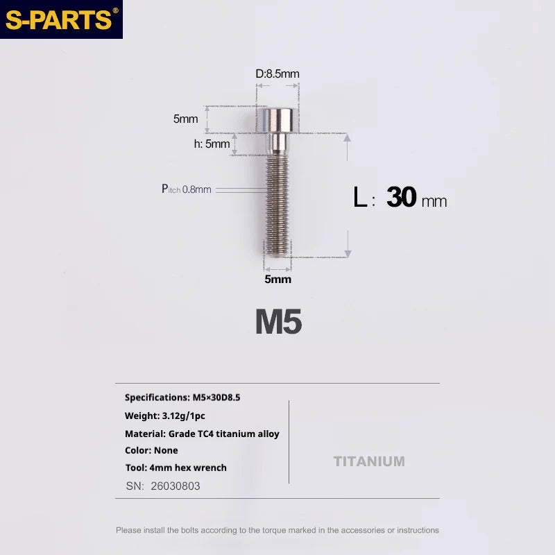 S-PARTS Column Head Series M5 L10-80mm Titanium Screws