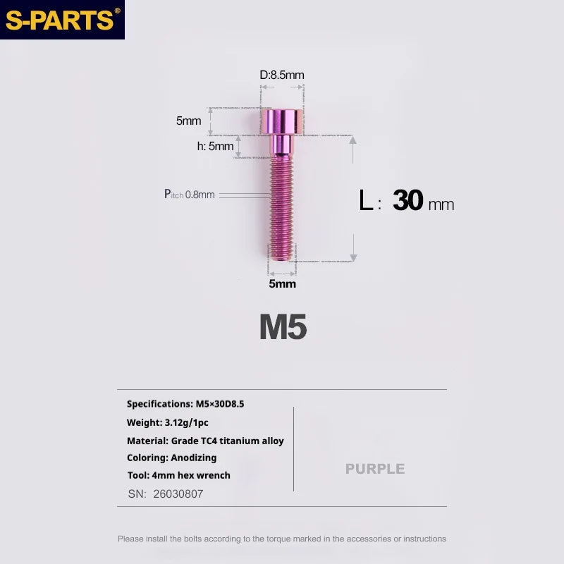 S-PARTS Column Head Series M5 L10-80mm Titanium Screws