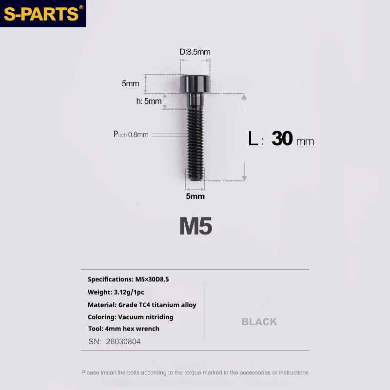 S-PARTS Column Head Series M5 L10-80mm Titanium Screws
