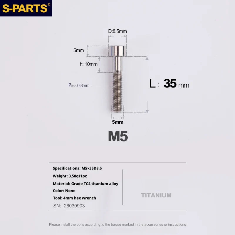 S-PARTS Column Head Series M5 L10-80mm Titanium Screws