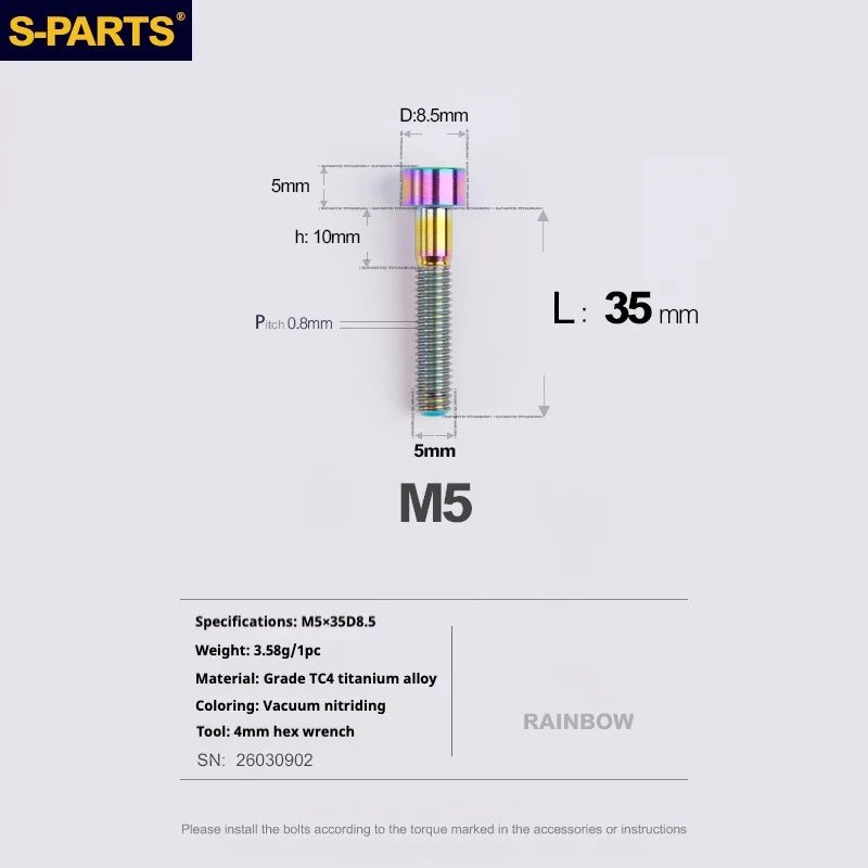 S-PARTS Column Head Series M5 L10-80mm Titanium Screws