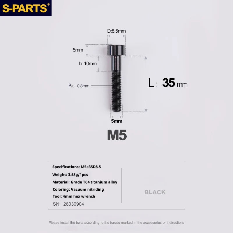 S-PARTS Column Head Series M5 L10-80mm Titanium Screws