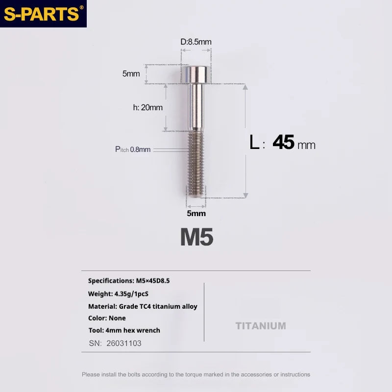 S-PARTS Column Head Series M5 L10-80mm Titanium Screws