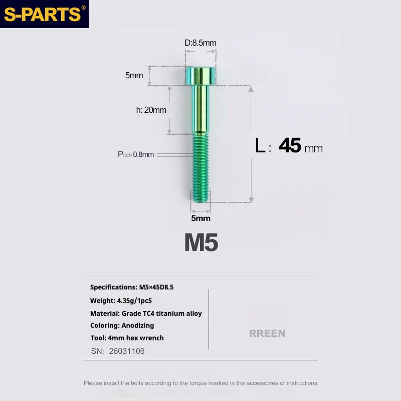 S-PARTS Column Head Series M5 L10-80mm Titanium Screws