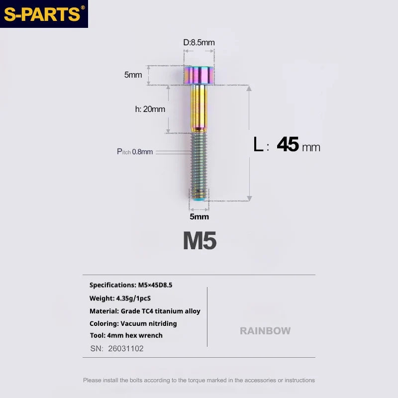 S-PARTS Column Head Series M5 L10-80mm Titanium Screws