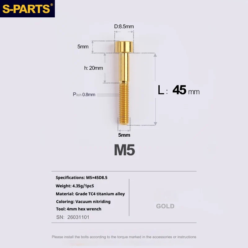 S-PARTS Column Head Series M5 L10-80mm Titanium Screws