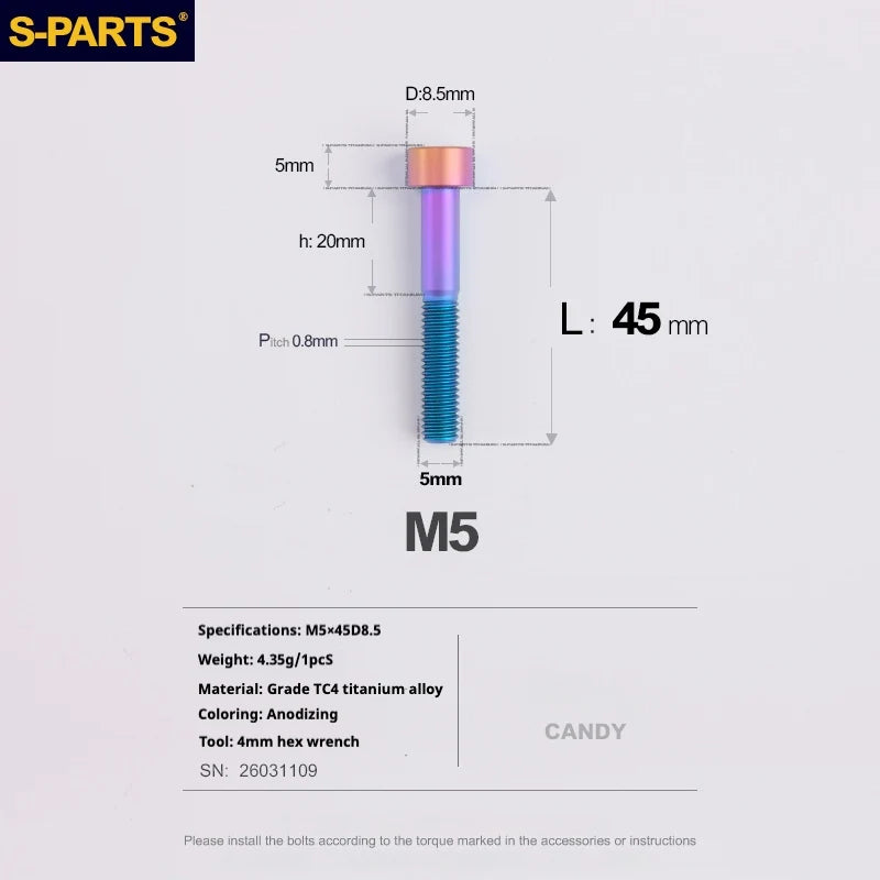 S-PARTS Column Head Series M5 L10-80mm Titanium Screws