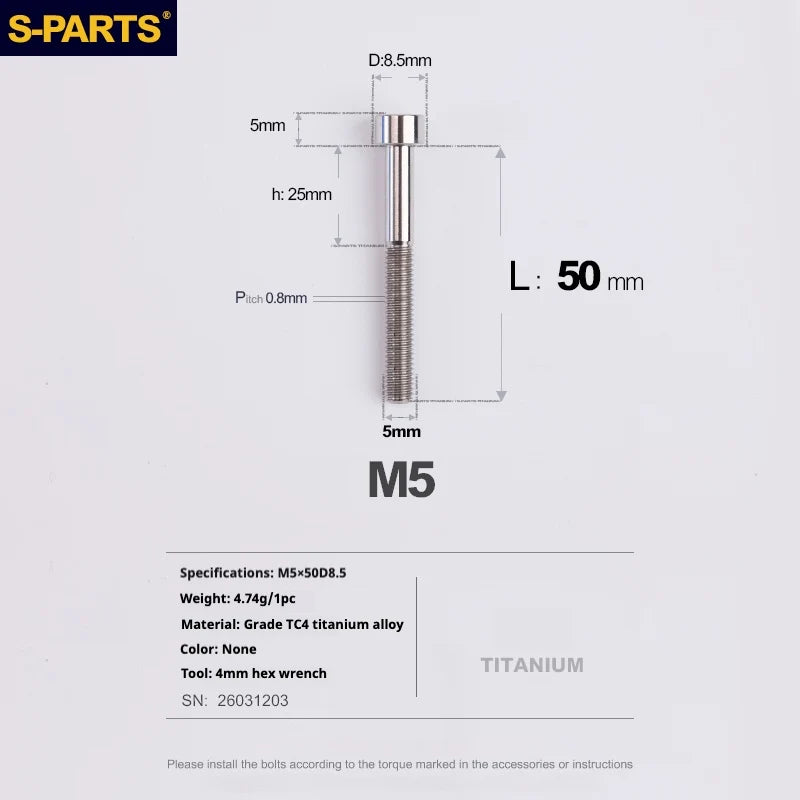 S-PARTS Column Head Series M5 L10-80mm Titanium Screws