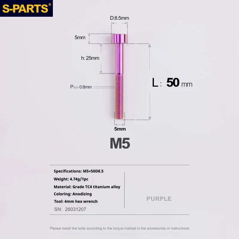 S-PARTS Column Head Series M5 L10-80mm Titanium Screws