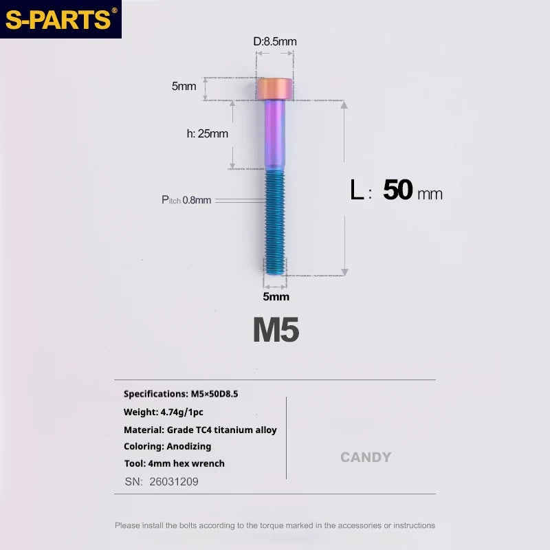 S-PARTS Column Head Series M5 L10-80mm Titanium Screws