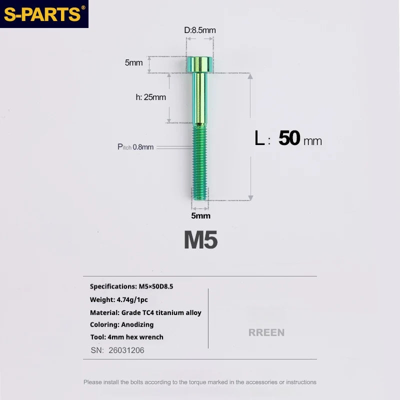 S-PARTS Column Head Series M5 L10-80mm Titanium Screws