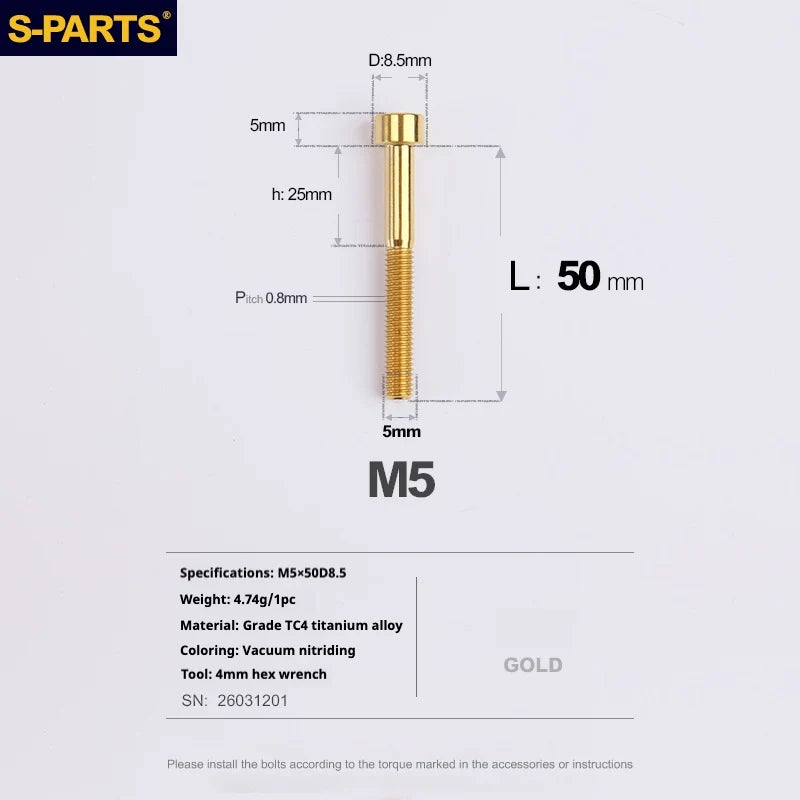 S-PARTS Column Head Series M5 L10-80mm Titanium Screws
