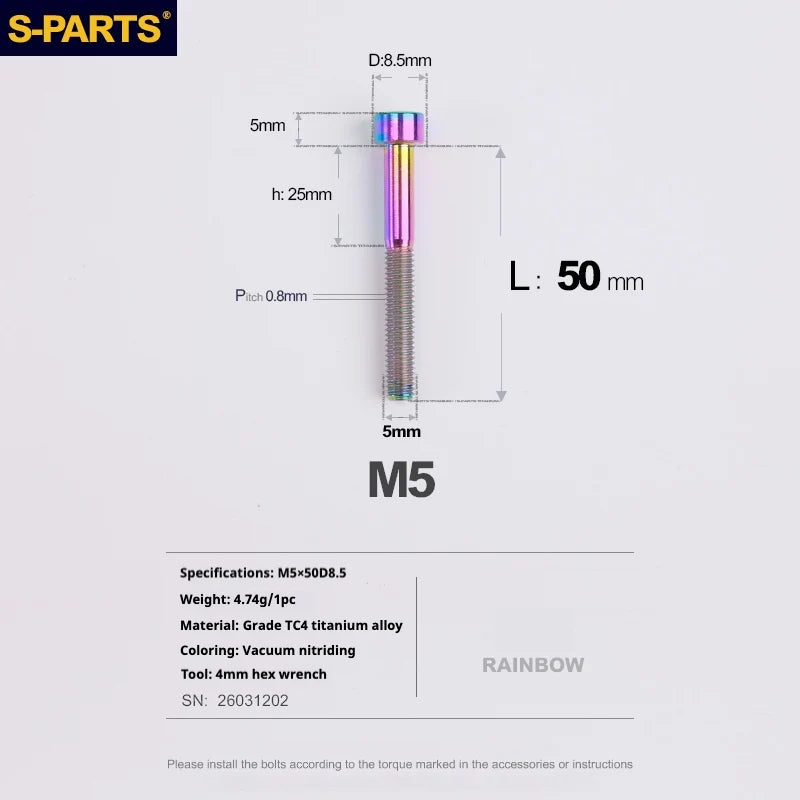 S-PARTS Column Head Series M5 L10-80mm Titanium Screws