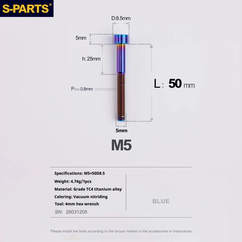 S-PARTS Column Head Series M5 L10-80mm Titanium Screws