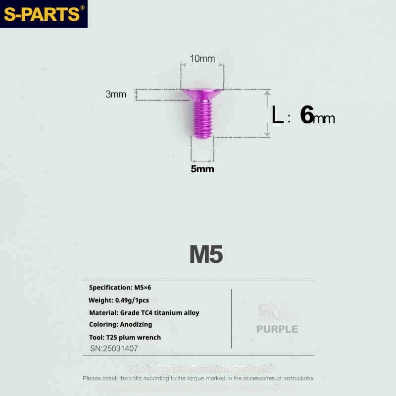 S-PARTS Countersunk Head Series M5 L06-55mm Titanium Screws