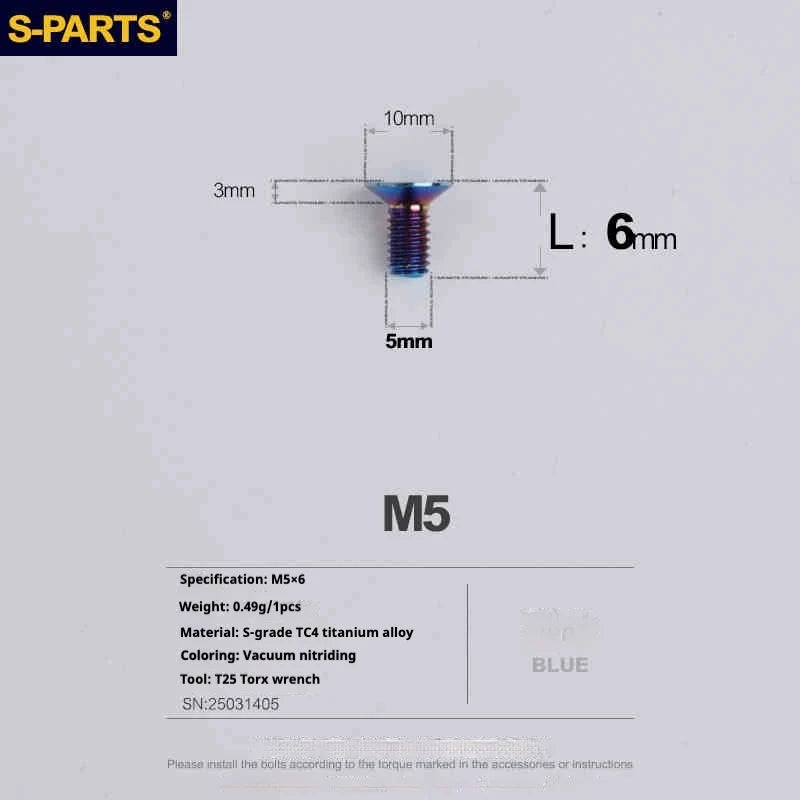 S-PARTS Countersunk Head Series M5 L06-55mm Titanium Screws