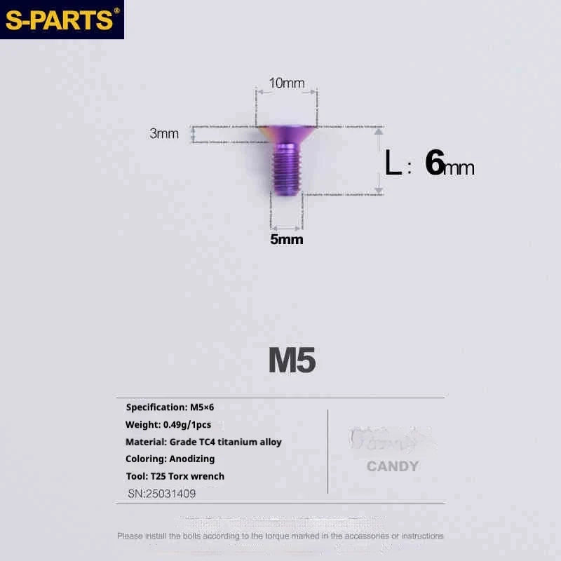 S-PARTS Countersunk Head Series M5 L06-55mm Titanium Screws