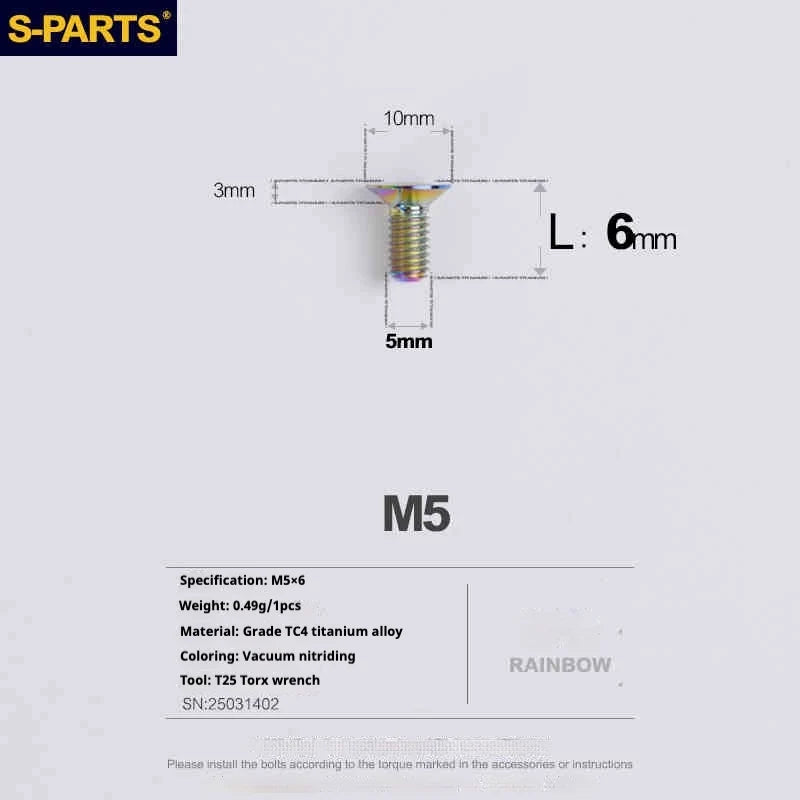 S-PARTS Countersunk Head Series M5 L06-55mm Titanium Screws