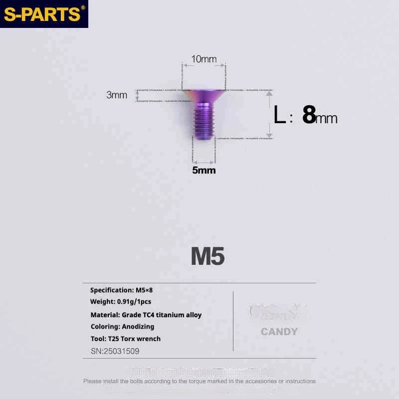 S-PARTS Countersunk Head Series M5 L06-55mm Titanium Screws