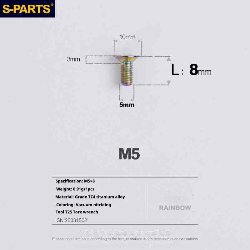 S-PARTS Countersunk Head Series M5 L06-55mm Titanium Screws