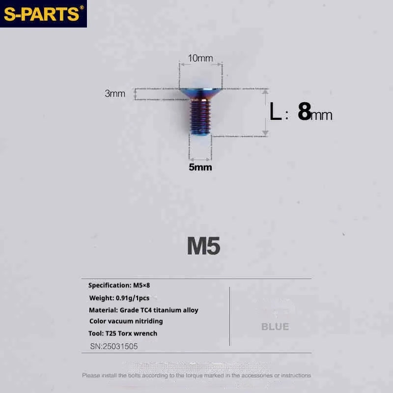S-PARTS Countersunk Head Series M5 L06-55mm Titanium Screws