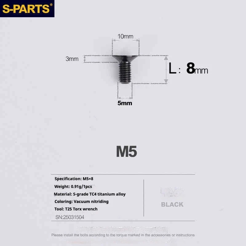 S-PARTS Countersunk Head Series M5 L06-55mm Titanium Screws