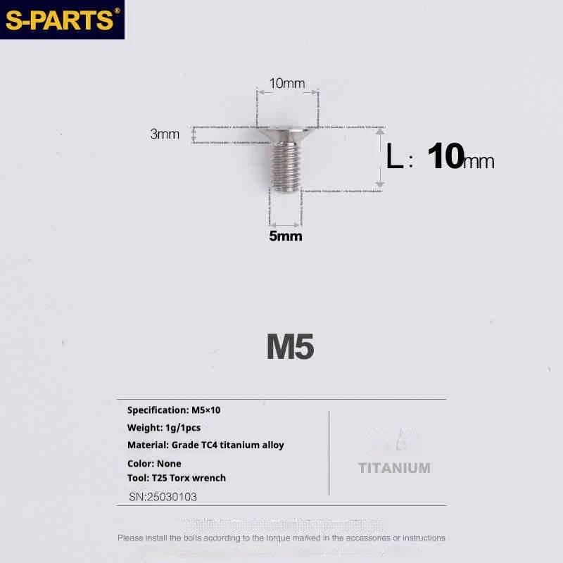 S-PARTS Countersunk Head Series M5 L06-55mm Titanium Screws