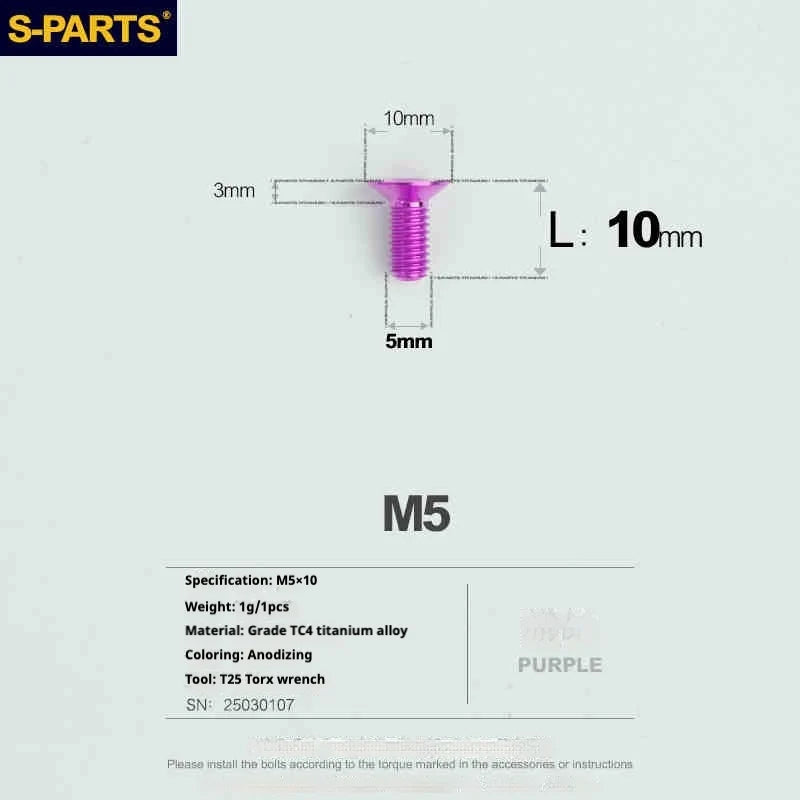 S-PARTS Countersunk Head Series M5 L06-55mm Titanium Screws