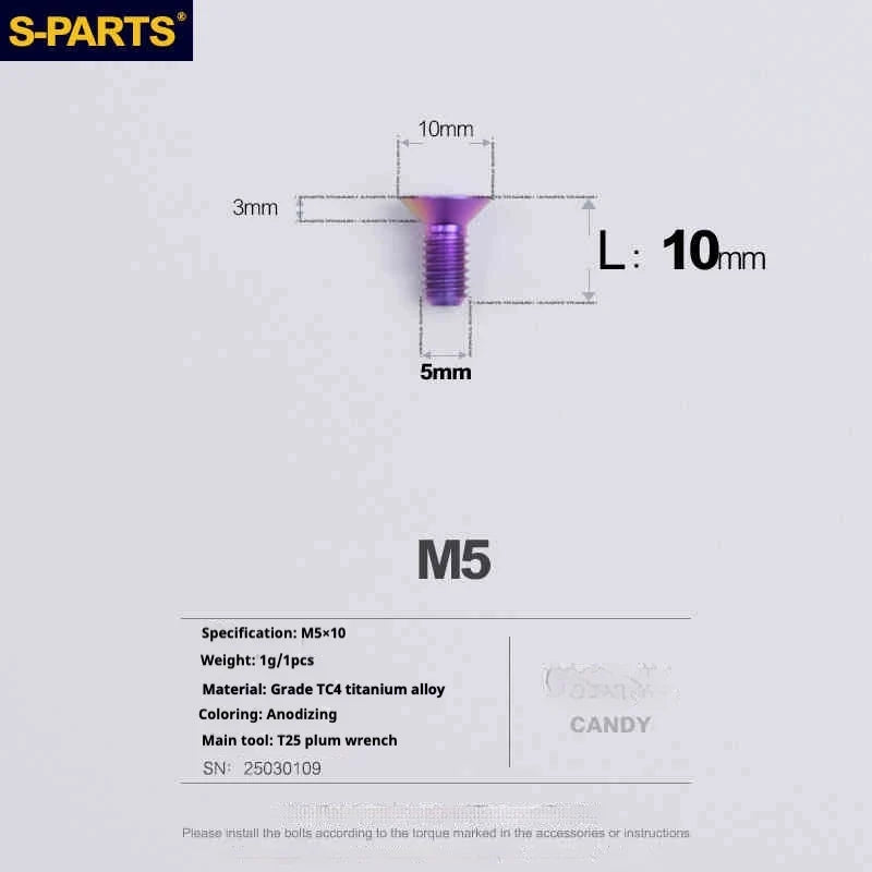 S-PARTS Countersunk Head Series M5 L06-55mm Titanium Screws