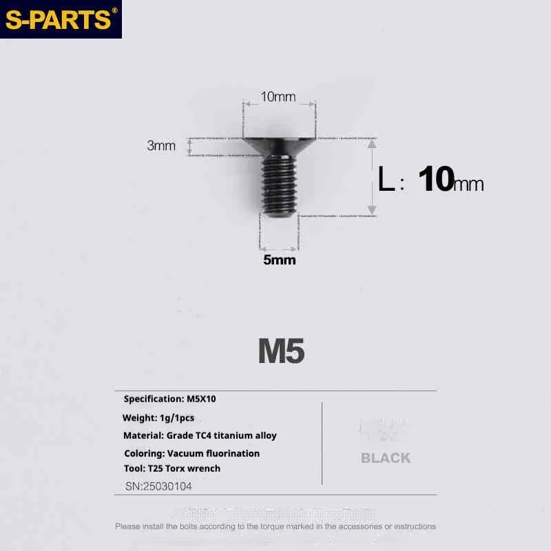S-PARTS Countersunk Head Series M5 L06-55mm Titanium Screws