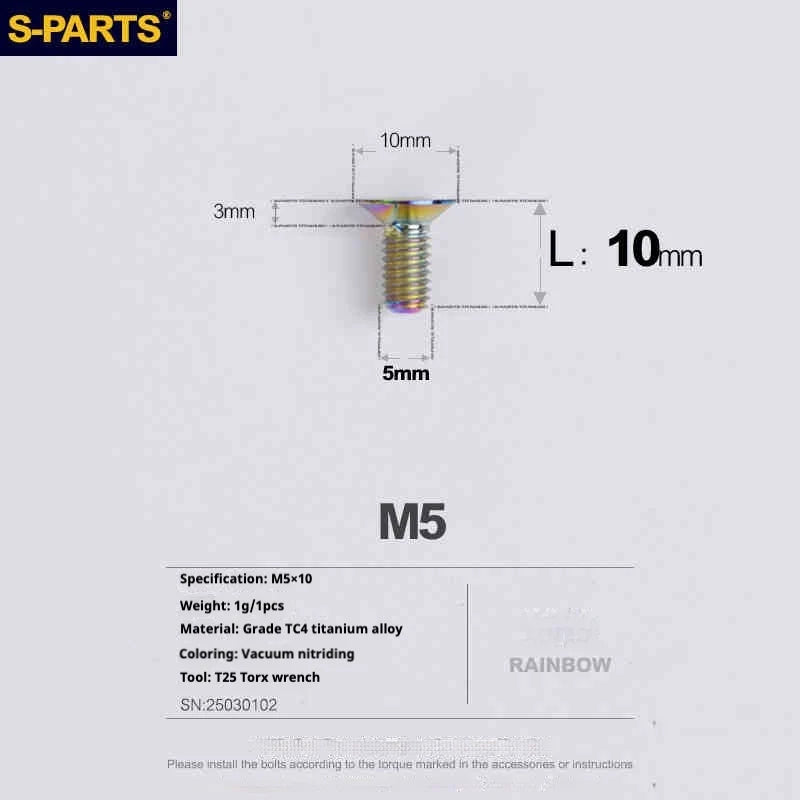 S-PARTS Countersunk Head Series M5 L06-55mm Titanium Screws