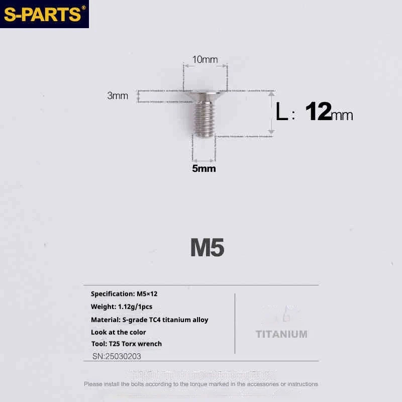 S-PARTS Countersunk Head Series M5 L06-55mm Titanium Screws