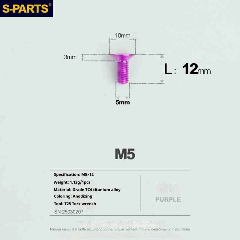 S-PARTS Countersunk Head Series M5 L06-55mm Titanium Screws