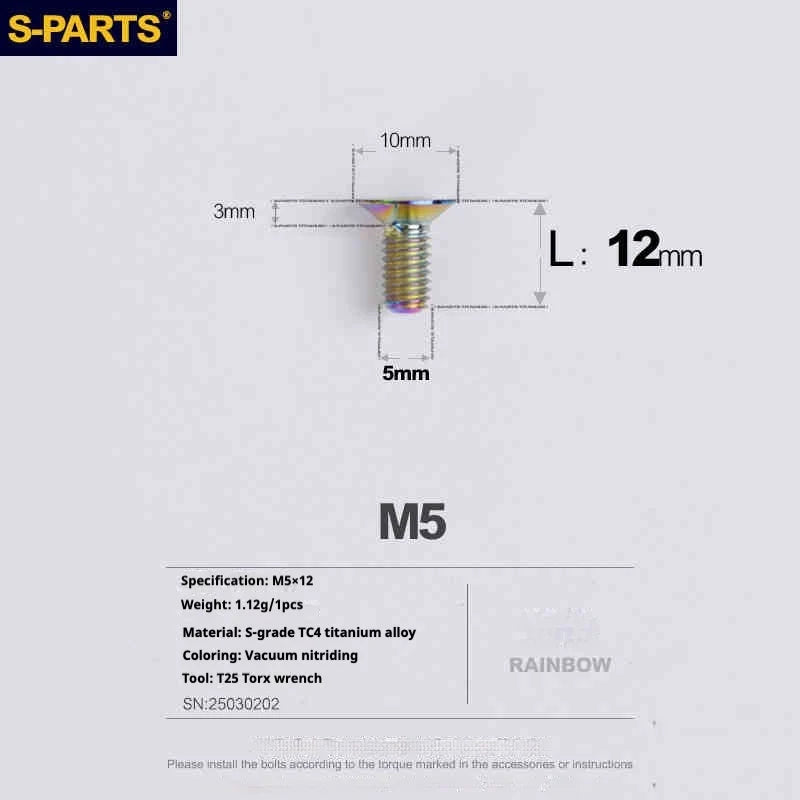 S-PARTS Countersunk Head Series M5 L06-55mm Titanium Screws