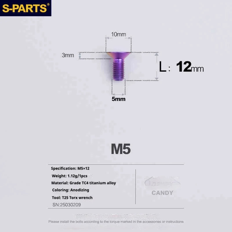 S-PARTS Countersunk Head Series M5 L06-55mm Titanium Screws