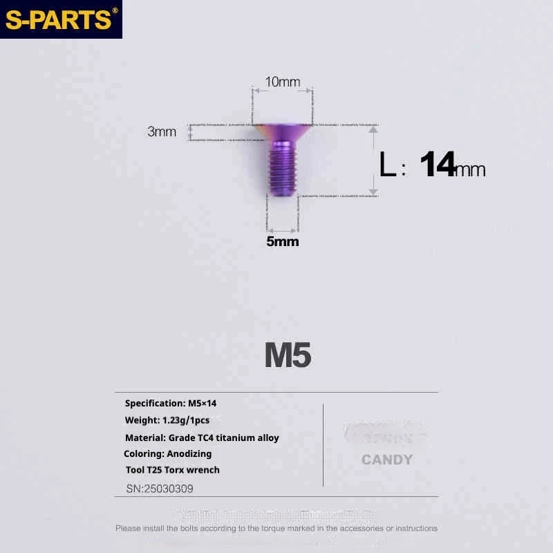 S-PARTS Countersunk Head Series M5 L06-55mm Titanium Screws