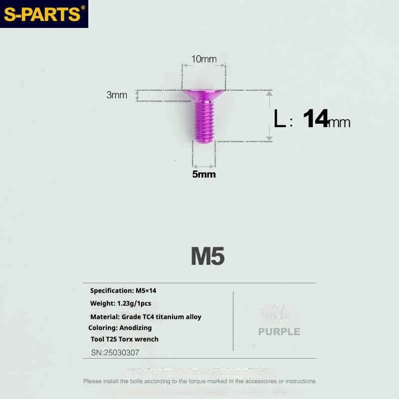 S-PARTS Countersunk Head Series M5 L06-55mm Titanium Screws