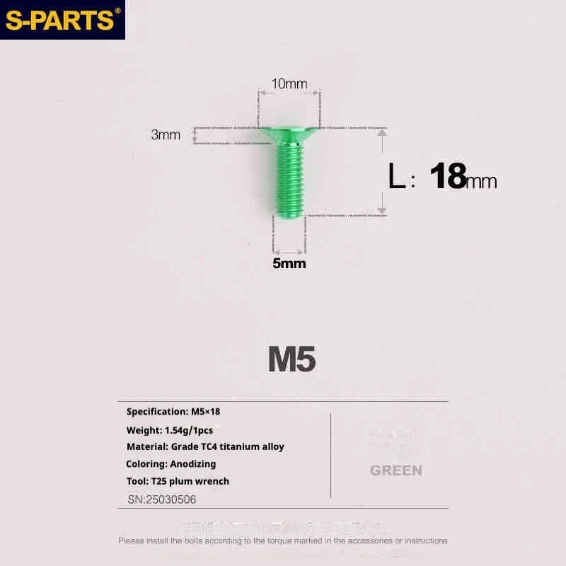 S-PARTS Countersunk Head Series M5 L06-55mm Titanium Screws