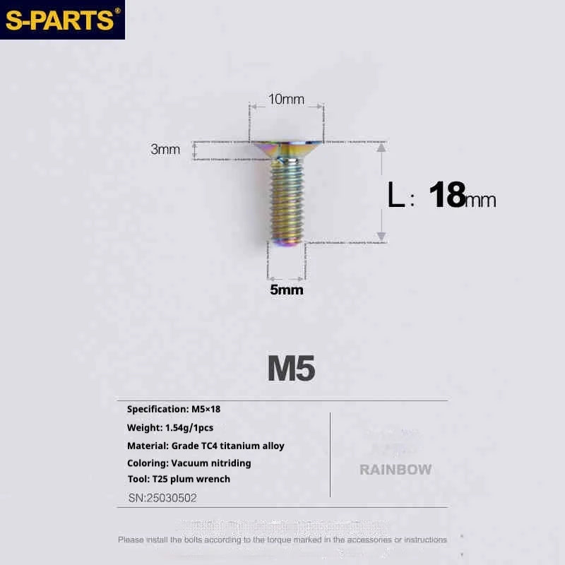 S-PARTS Countersunk Head Series M5 L06-55mm Titanium Screws