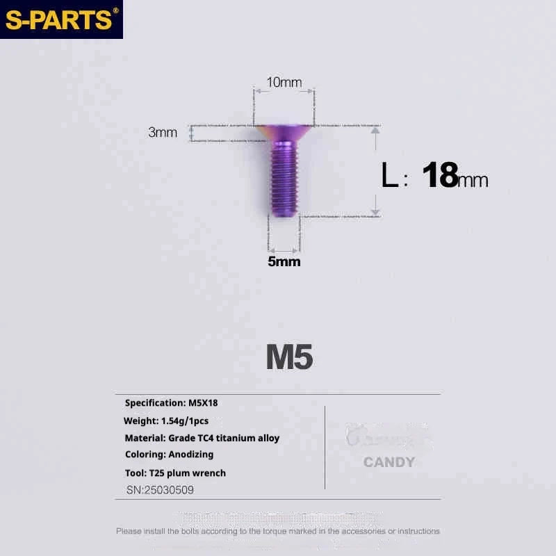 S-PARTS Countersunk Head Series M5 L06-55mm Titanium Screws