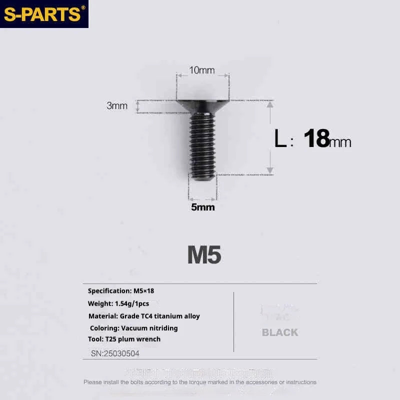 S-PARTS Countersunk Head Series M5 L06-55mm Titanium Screws