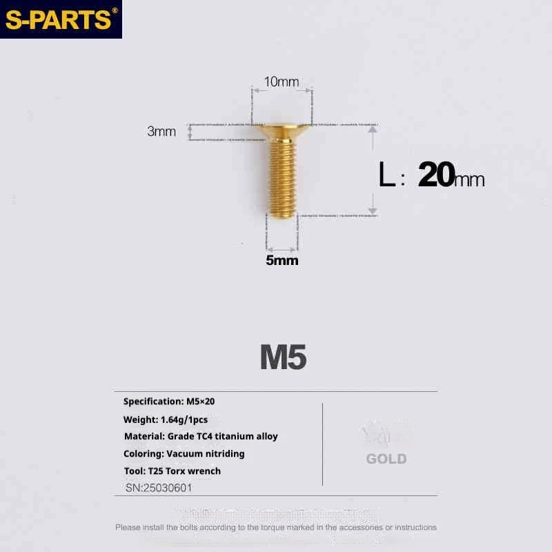 S-PARTS Countersunk Head Series M5 L06-55mm Titanium Screws