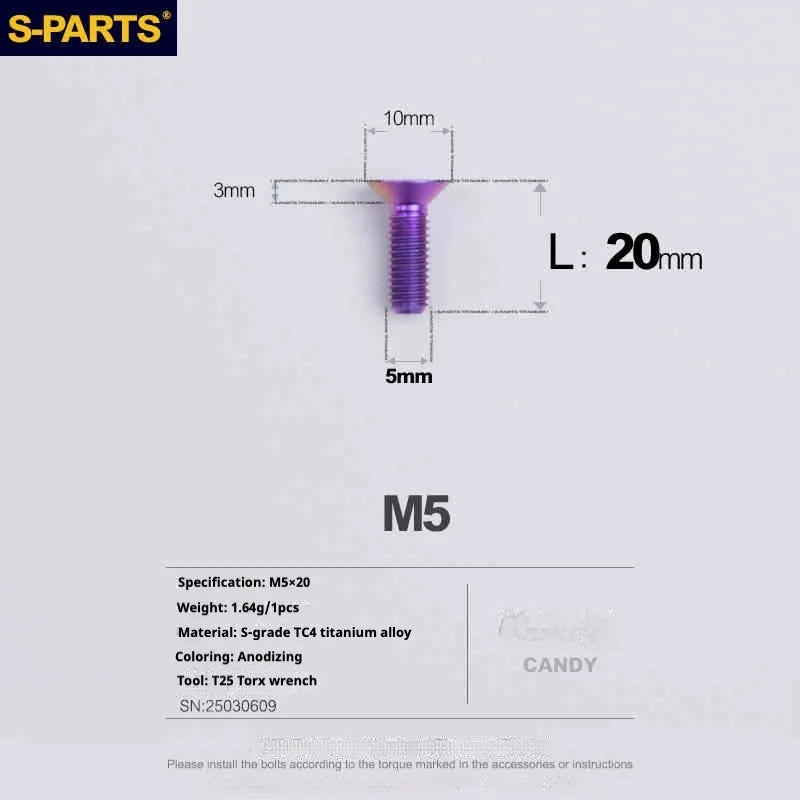 S-PARTS Countersunk Head Series M5 L06-55mm Titanium Screws