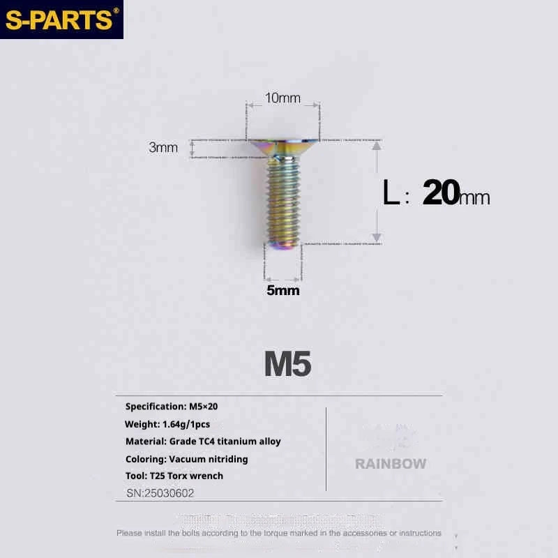 S-PARTS Countersunk Head Series M5 L06-55mm Titanium Screws