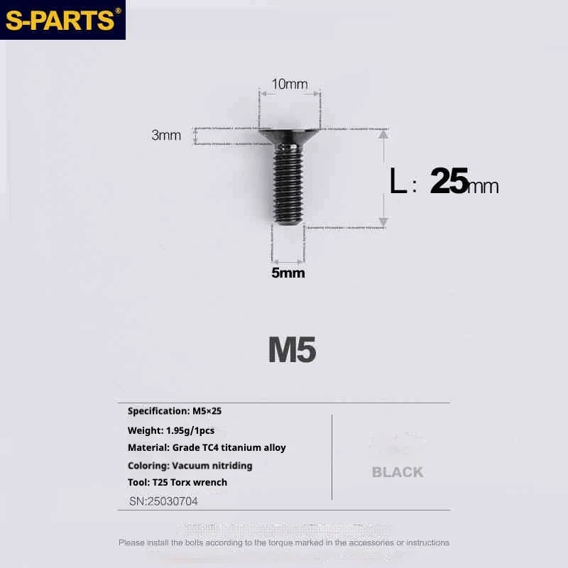 S-PARTS Countersunk Head Series M5 L06-55mm Titanium Screws