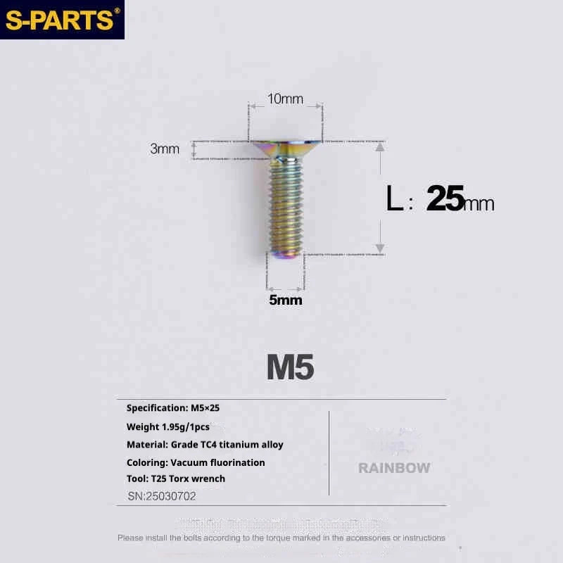 S-PARTS Countersunk Head Series M5 L06-55mm Titanium Screws