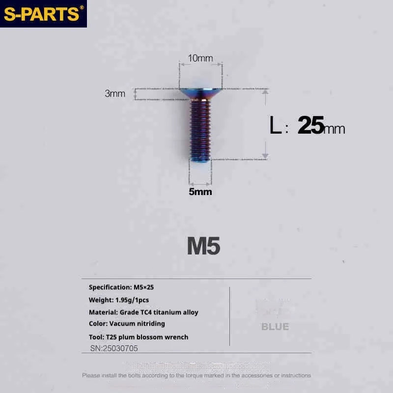 S-PARTS Countersunk Head Series M5 L06-55mm Titanium Screws
