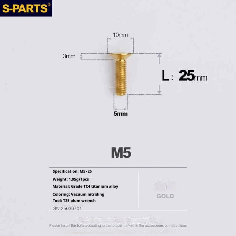 S-PARTS Countersunk Head Series M5 L06-55mm Titanium Screws